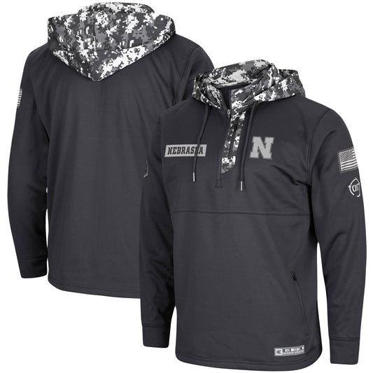 Men's Colosseum Charcoal Nebraska Huskers OHT Military Appreciation Digi Camo Quarter-Zip Hoodie