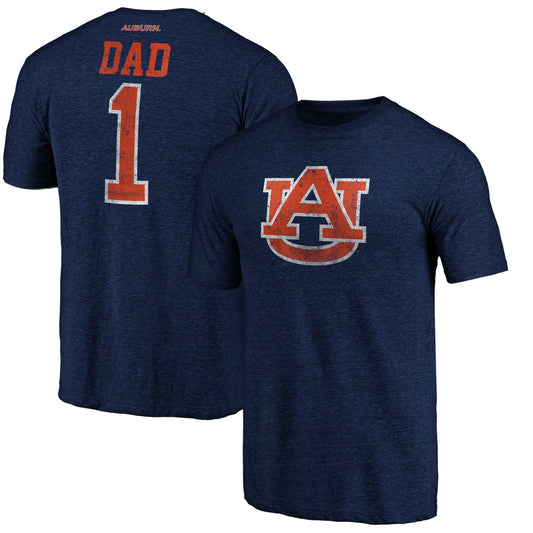 Men's Navy Auburn Tigers Greatest Dad Logo Tri-Blend T-Shirt