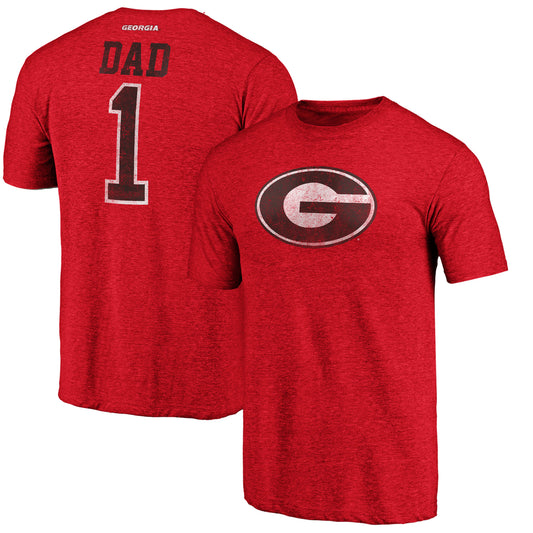 Men's Red Georgia Bulldogs Greatest Dad Logo Tri-Blend T-Shirt