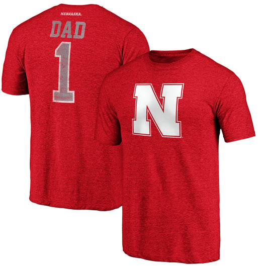 Men's Scarlet Nebraska Huskers Greatest Dad Logo Tri-Blend T-Shirt