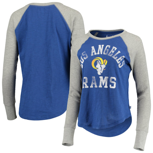 Women's Touch Royal Los Angeles Rams Waffle Raglan Lightweight Long Sleeve T-Shirt