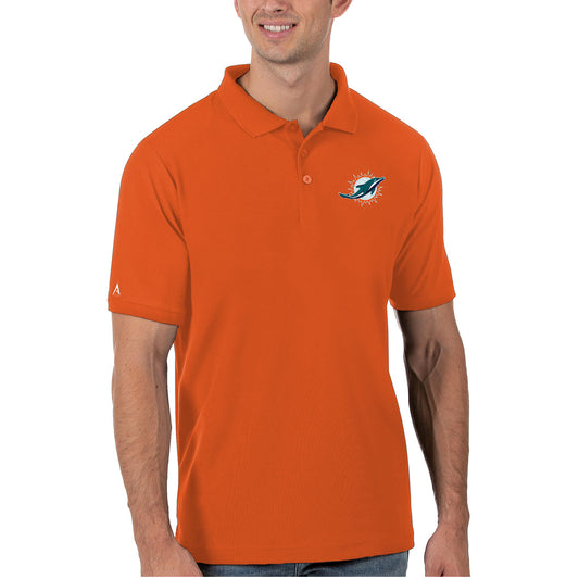 Men's Antigua Orange Miami Dolphins Legacy Pique Polo