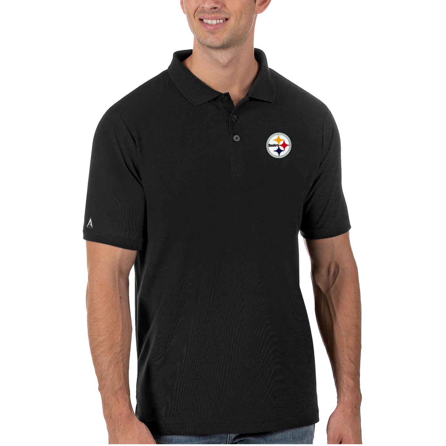 Men's Antigua Black Pittsburgh Steelers Legacy Pique Polo