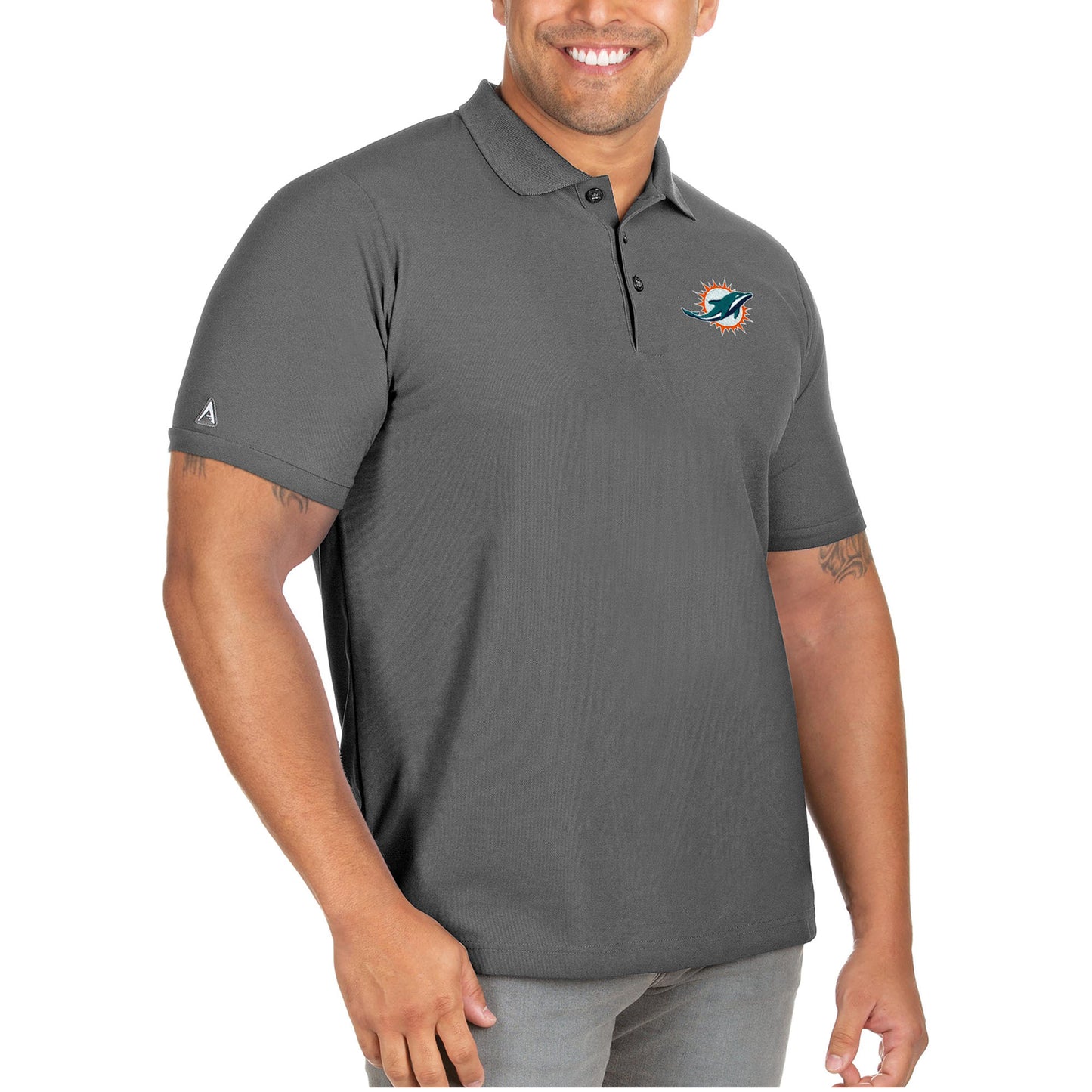 Men's Antigua Charcoal Miami Dolphins Big & Tall Legacy Pique Polo