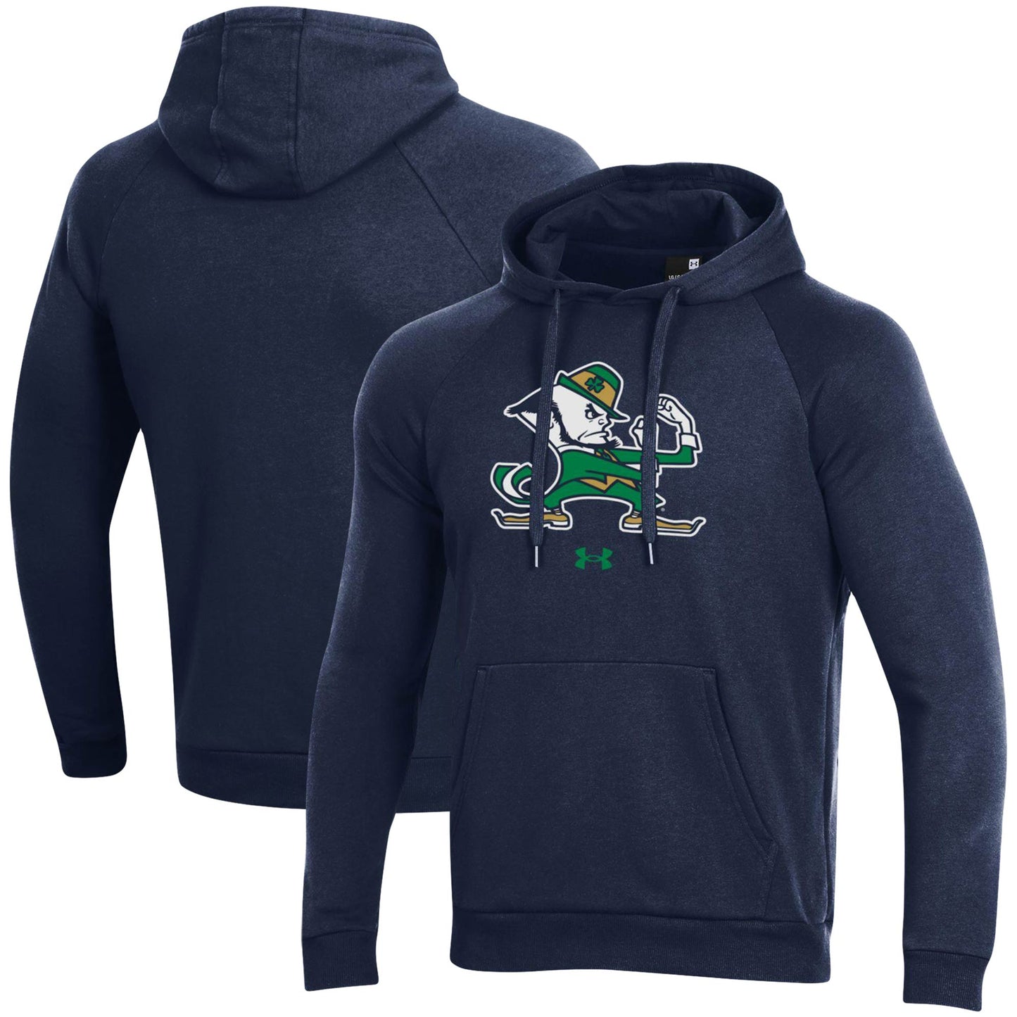 Men's Under Armour Navy Notre Dame Fighting Irish Mascot School Logo All Day Raglan Pullover Hoodie