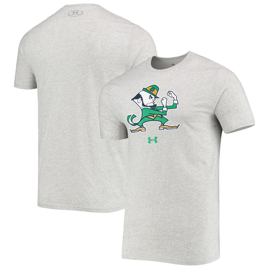 Men's Under Armour Heathered Gray Notre Dame Fighting Irish Mascot Logo Performance Cotton T-Shirt