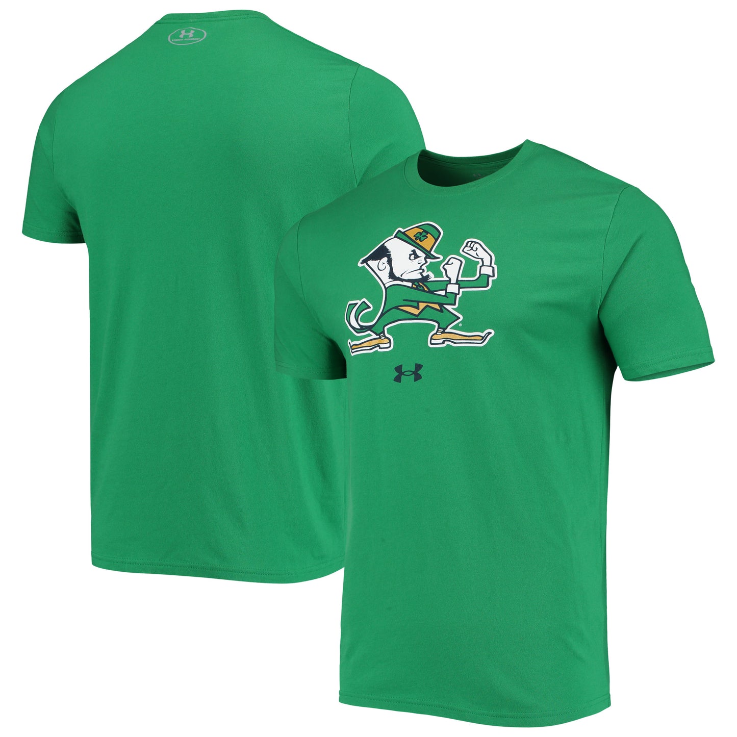 Men's Under Armour Kelly Green Notre Dame Fighting Irish Mascot Logo Performance Cotton T-Shirt