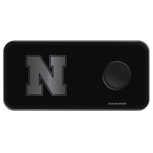 Black Nebraska Huskers 3-in-1 Glass Wireless Charge Pad