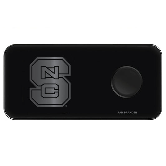 Black NC State Wolfpack 3-in-1 Glass Wireless Charge Pad