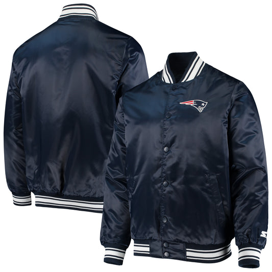 Men's Starter Navy New England Patriots Locker Room Satin Varsity Full-Snap Jacket