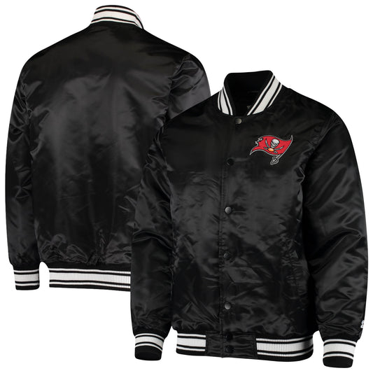 Men's Starter Black Tampa Bay Buccaneers Locker Room Satin Varsity Full-Snap Jacket