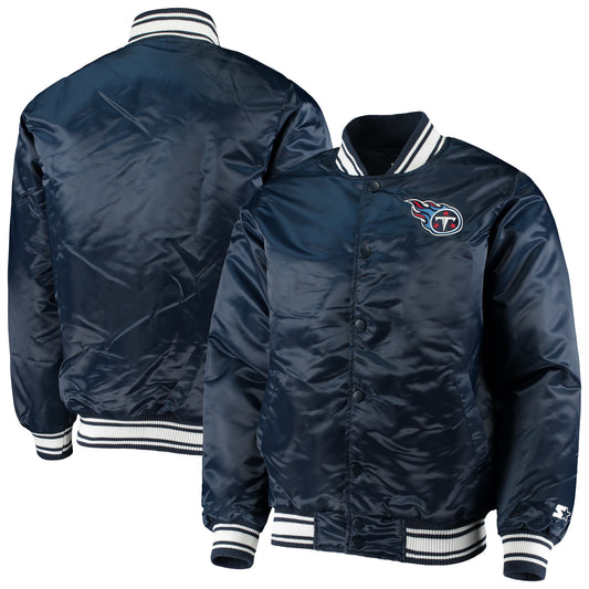 Men's Starter Navy Tennessee Titans Locker Room Satin Varsity Full-Snap Jacket