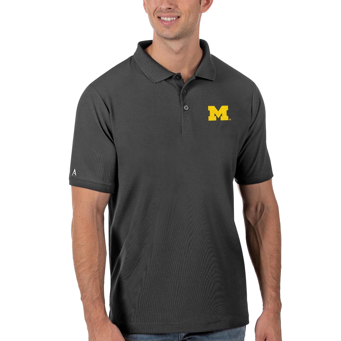 Men's Antigua Anthracite Michigan Wolverines Legacy Pique Polo