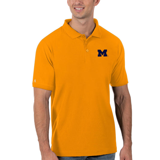 Men's Antigua Gold Michigan Wolverines Legacy Pique Polo