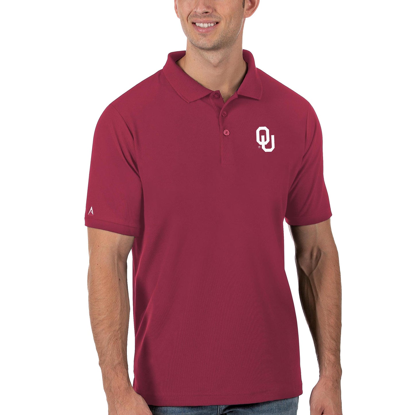 Men's Antigua Crimson Oklahoma Sooners Legacy Pique Polo