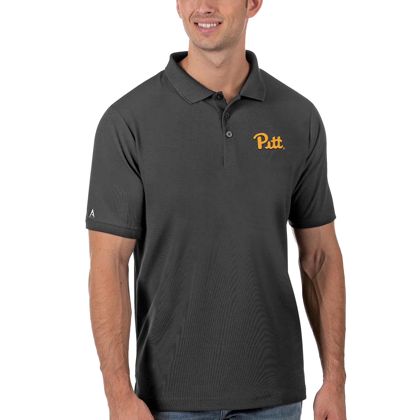 Men's Antigua Anthracite Pitt Panthers Legacy Pique Polo