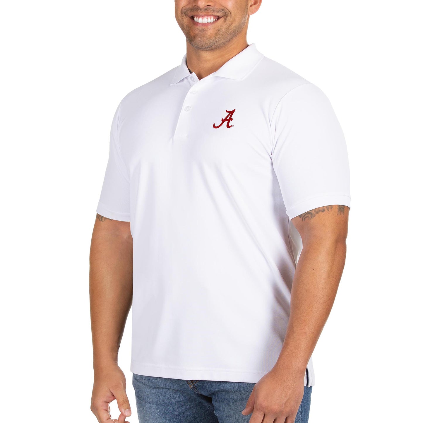 Men's Antigua White Alabama Crimson Tide Big & Tall Legacy Pique Polo