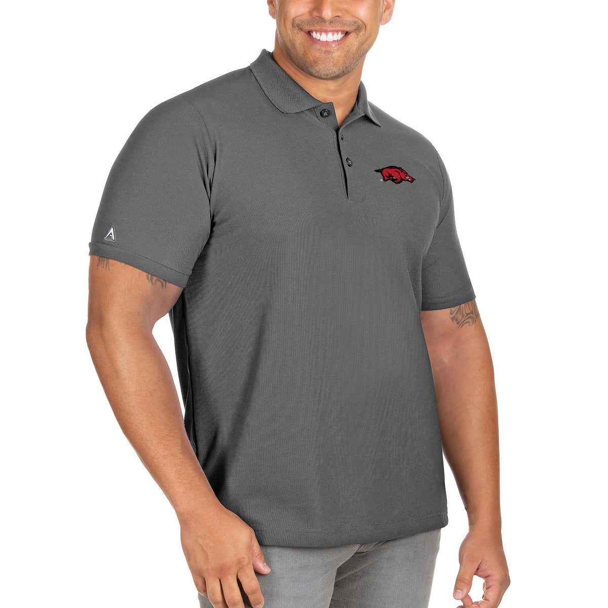 Men's Antigua Anthracite Arkansas Razorbacks Big & Tall Legacy Pique Polo