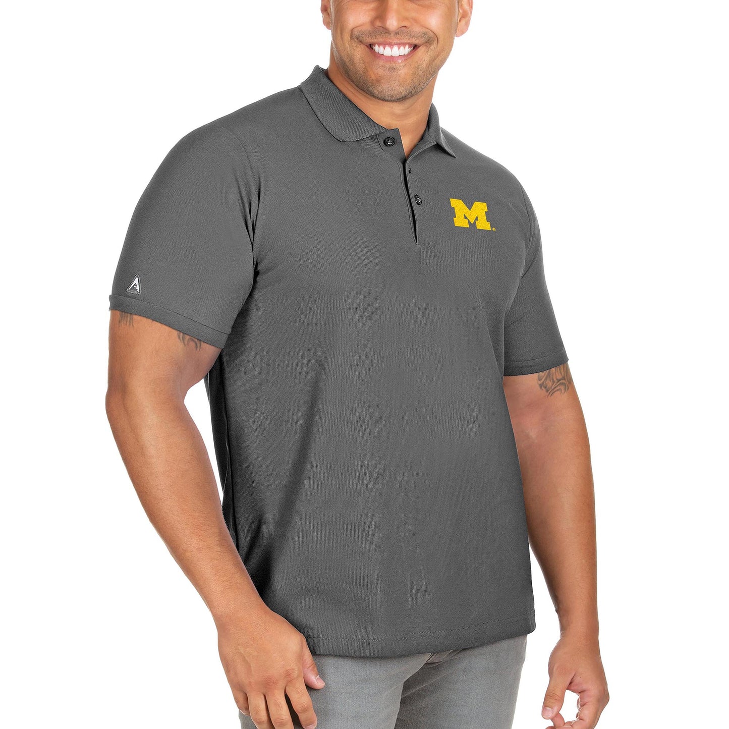 Men's Antigua Anthracite Michigan Wolverines Big & Tall Legacy Pique Polo