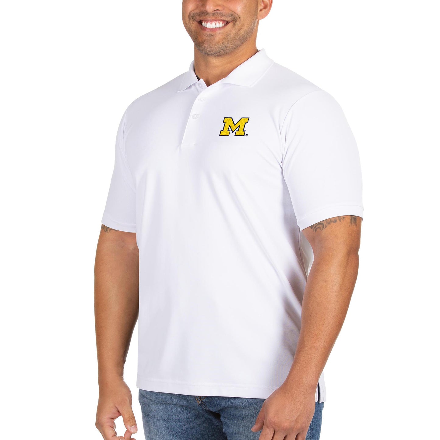 Men's Antigua White Michigan Wolverines Big & Tall Legacy Pique Polo