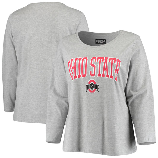 Women's Heathered Gray Ohio State Buckeyes Plus Size Logo Long Sleeve T-Shirt