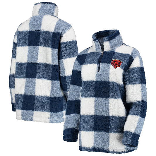 Women's G-III 4Her by Carl Banks Navy Chicago Bears Sherpa Plaid Quarter-Zip Jacket