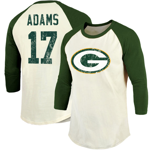 Men's Majestic Threads Davante Adams Cream/Green Green Bay Packers Vintage Player Name & Number Raglan 3/4-Sleeve T-Shirt