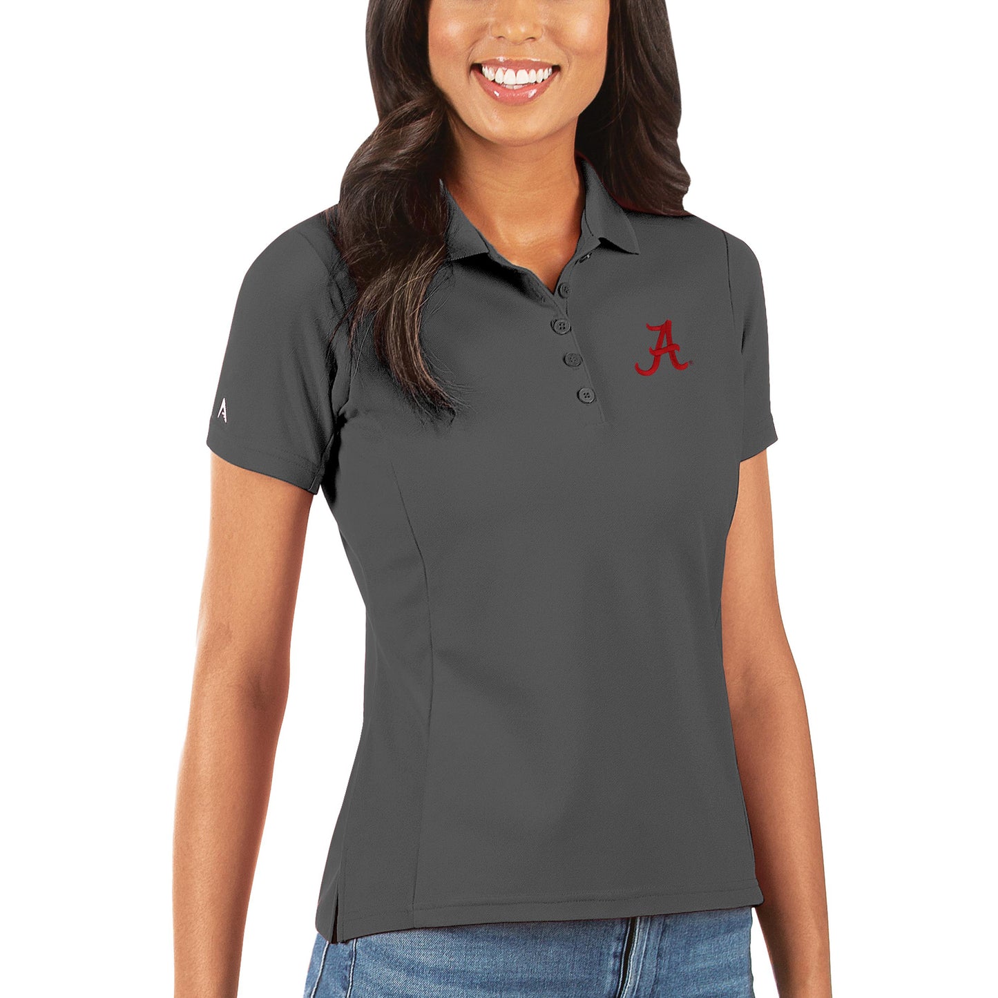 Women's Antigua Charcoal Alabama Crimson Tide Legacy Pique Polo