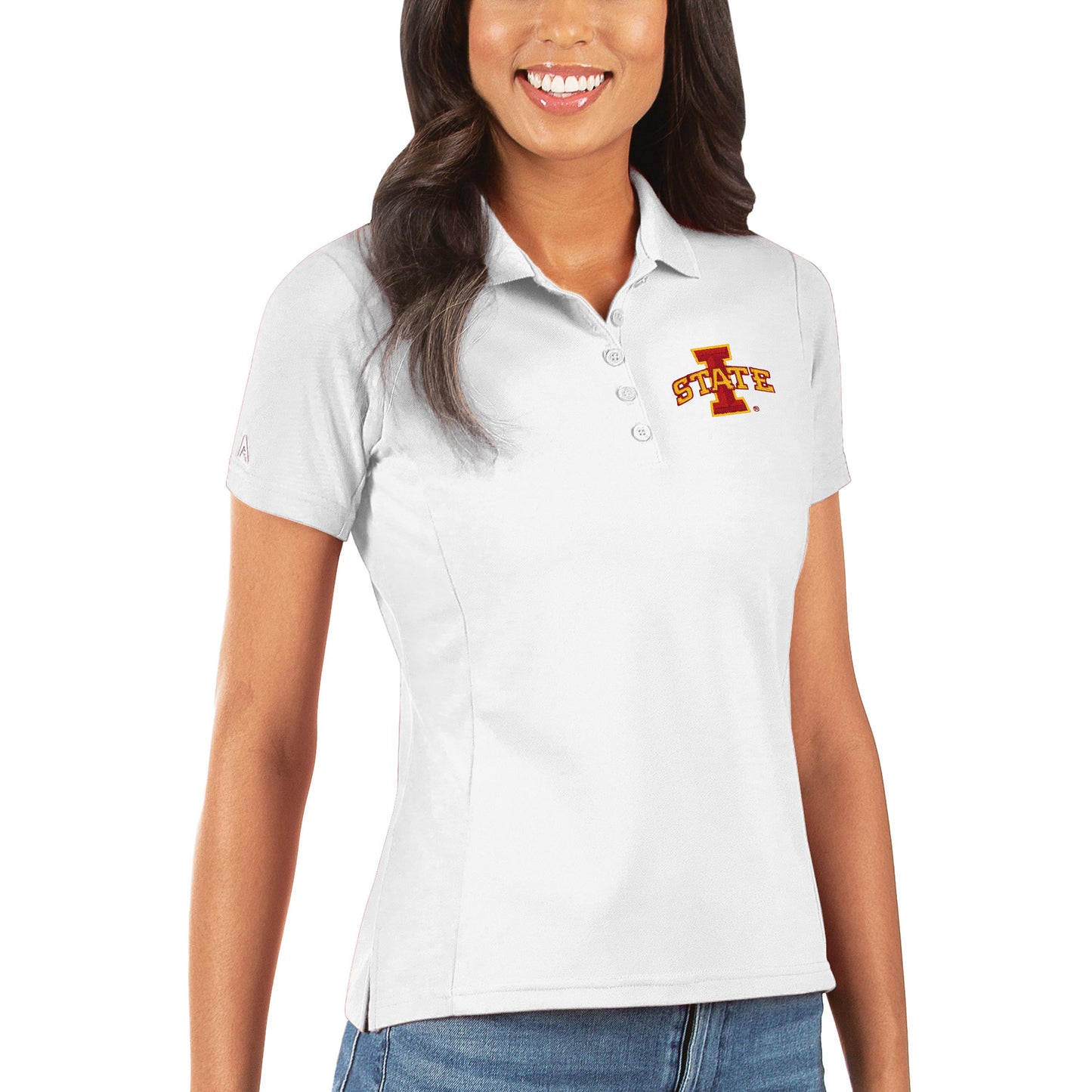 Women's Antigua White Iowa State Cyclones Legacy Pique Polo