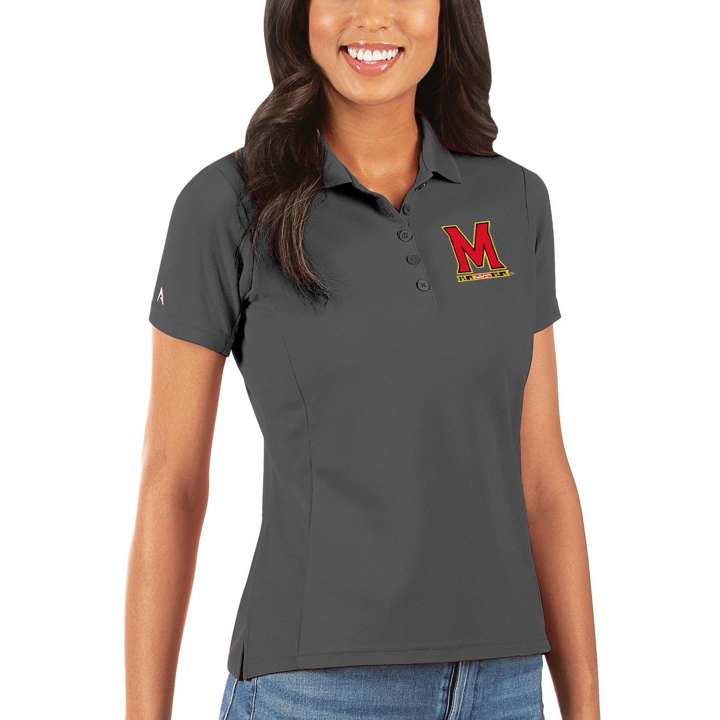 Women's Antigua Charcoal Maryland Terrapins Legacy Pique Polo