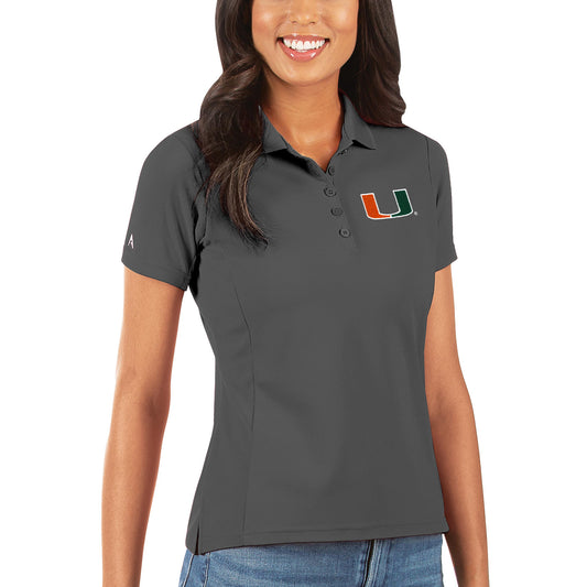 Women's Antigua Charcoal Miami Hurricanes Legacy Pique Polo