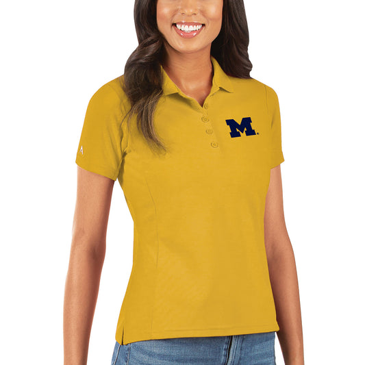 Women's Antigua Gold Michigan Wolverines Legacy Pique Polo
