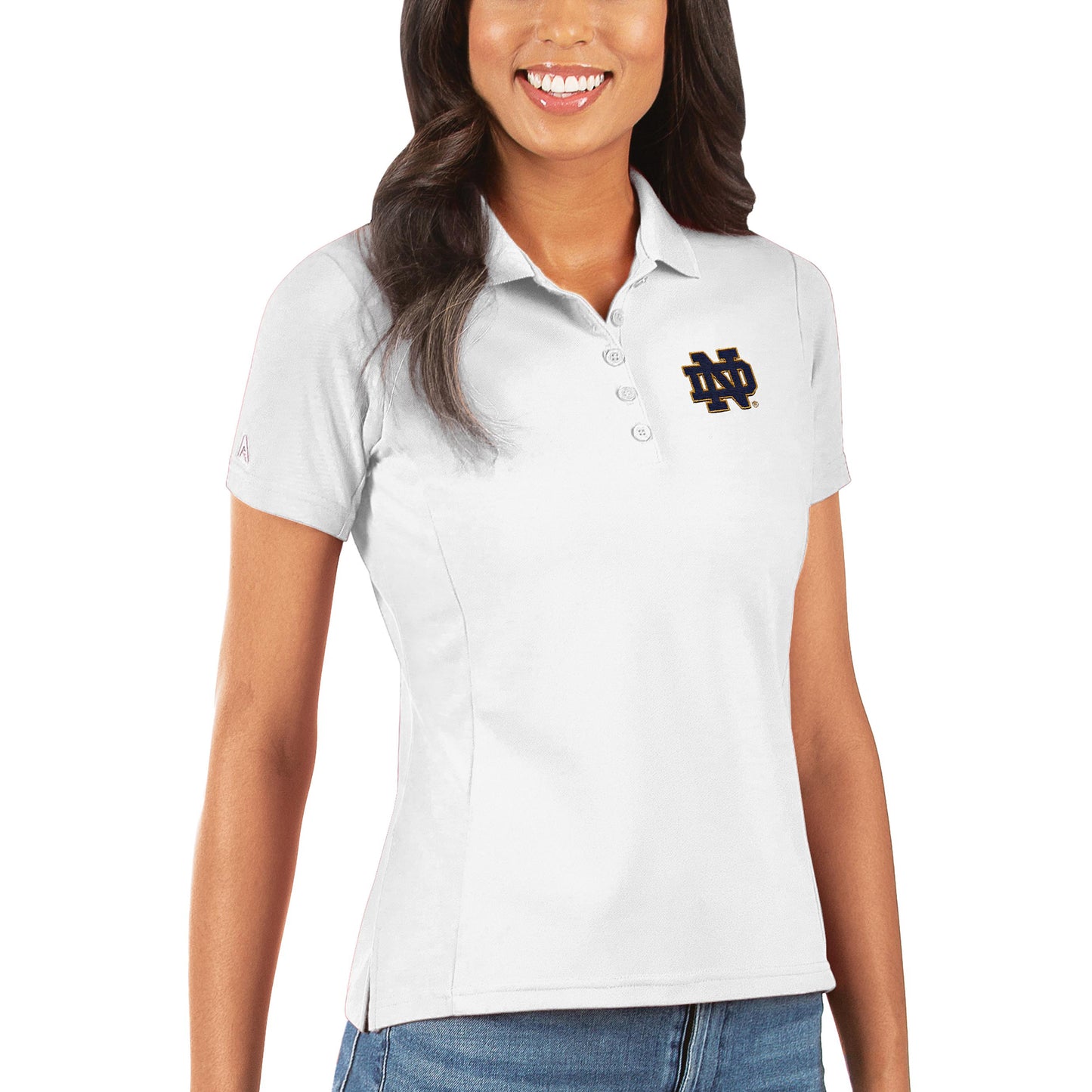 Women's Antigua White Notre Dame Fighting Irish Legacy Pique Polo