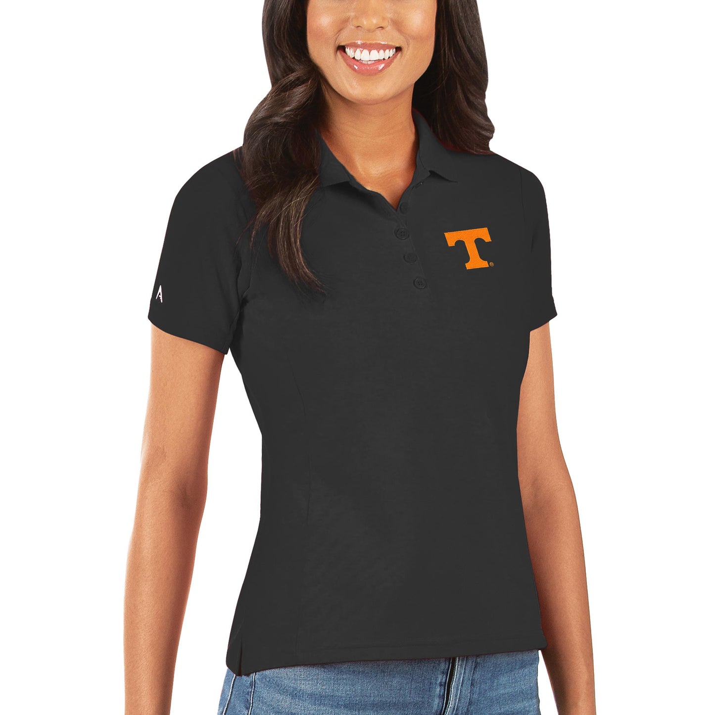 Women's Antigua Black Tennessee Volunteers Legacy Pique Polo