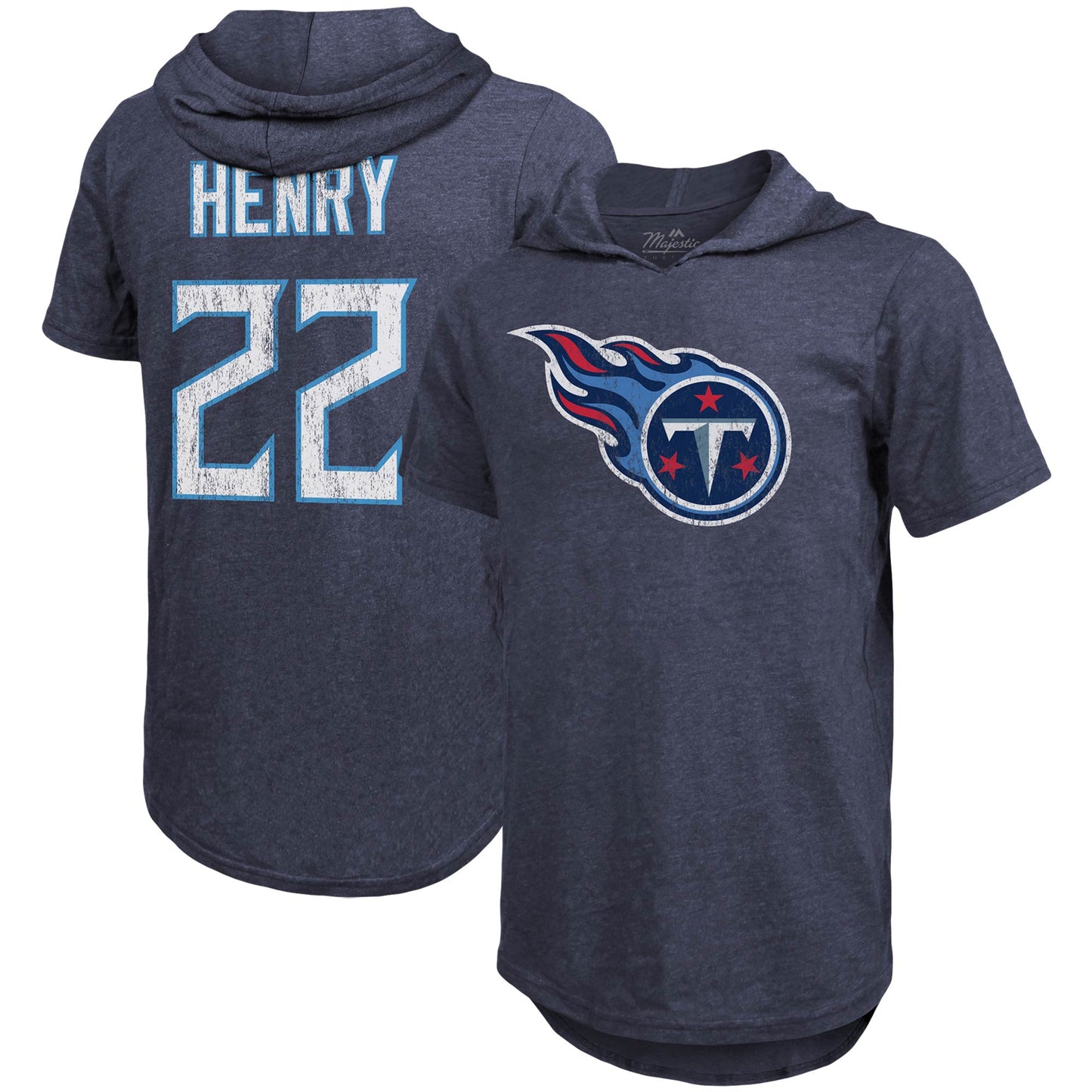 Men's Majestic Threads Derrick Henry Navy Tennessee Titans Player Name & Number Tri-Blend Slim Fit Hoodie T-Shirt