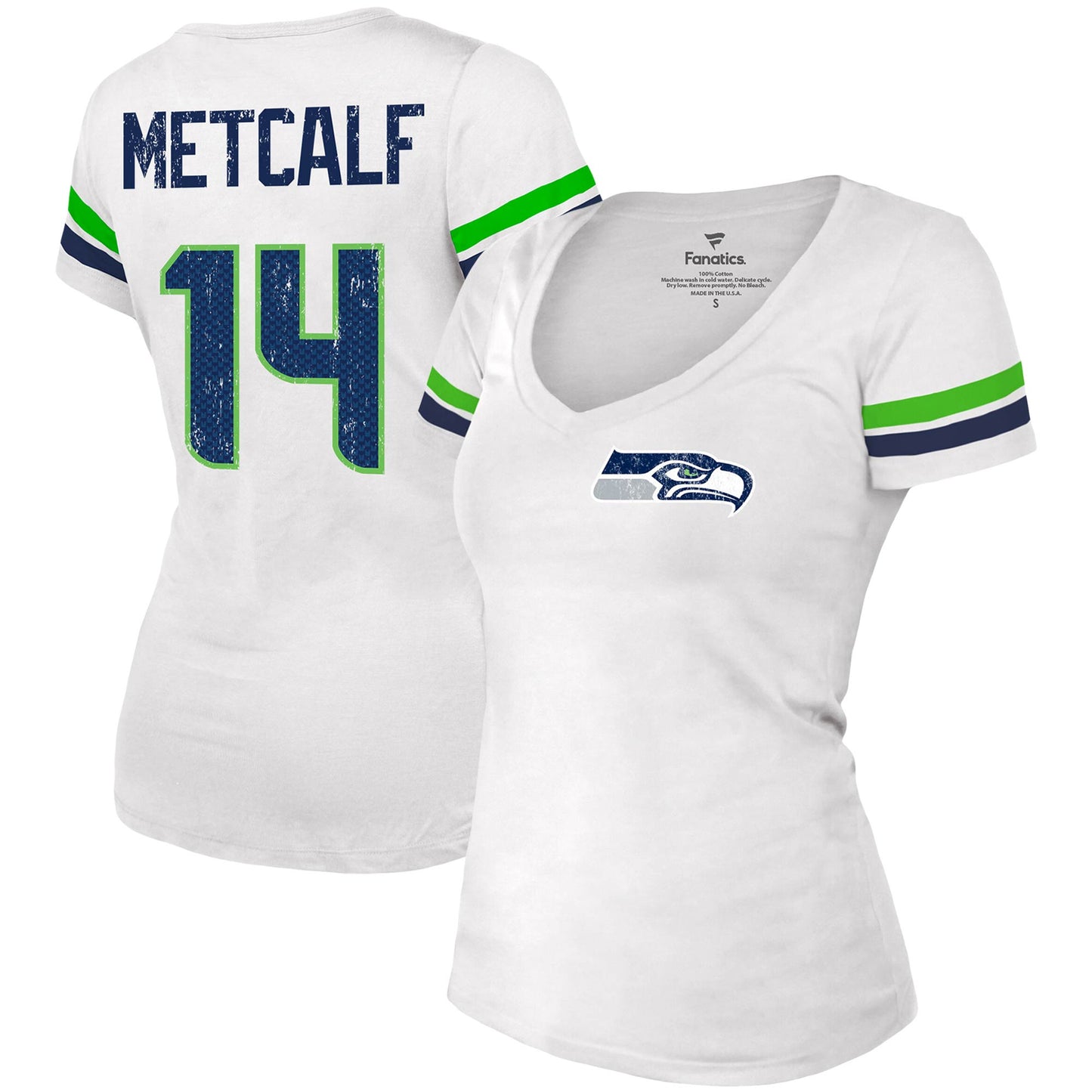 Women's Fanatics DK Metcalf White Seattle Seahawks Fashion Player Name & Number V-Neck T-Shirt