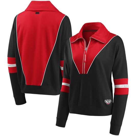 Women's WEAR by Erin Andrews Black/Red Wisconsin Badgers Colorblocked Half-Zip Jacket