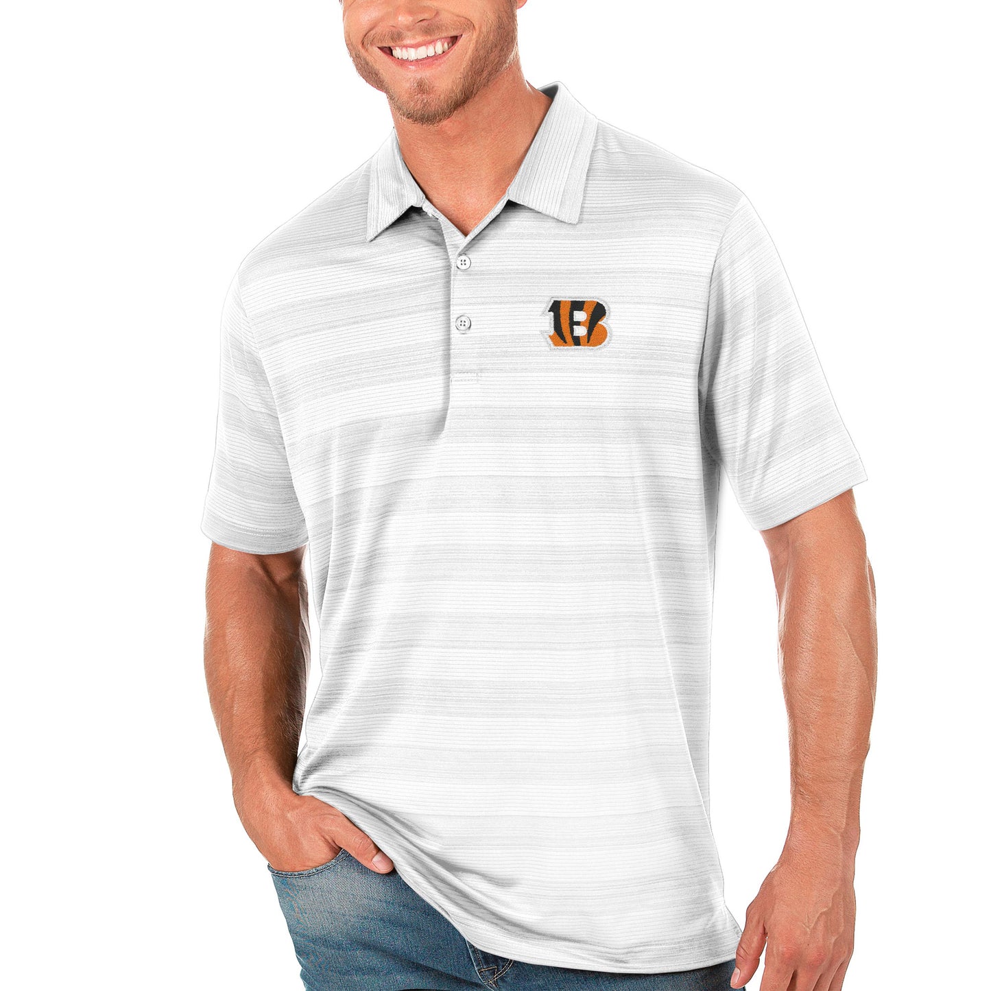 Men's Antigua White Cincinnati Bengals Compass Polo