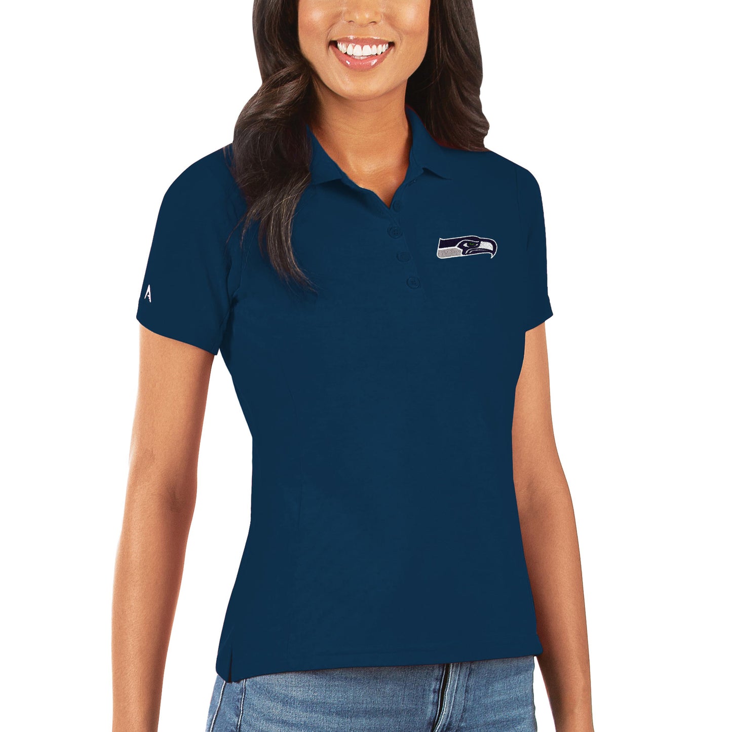 Women's Antigua College Navy Seattle Seahawks Legacy Pique Polo
