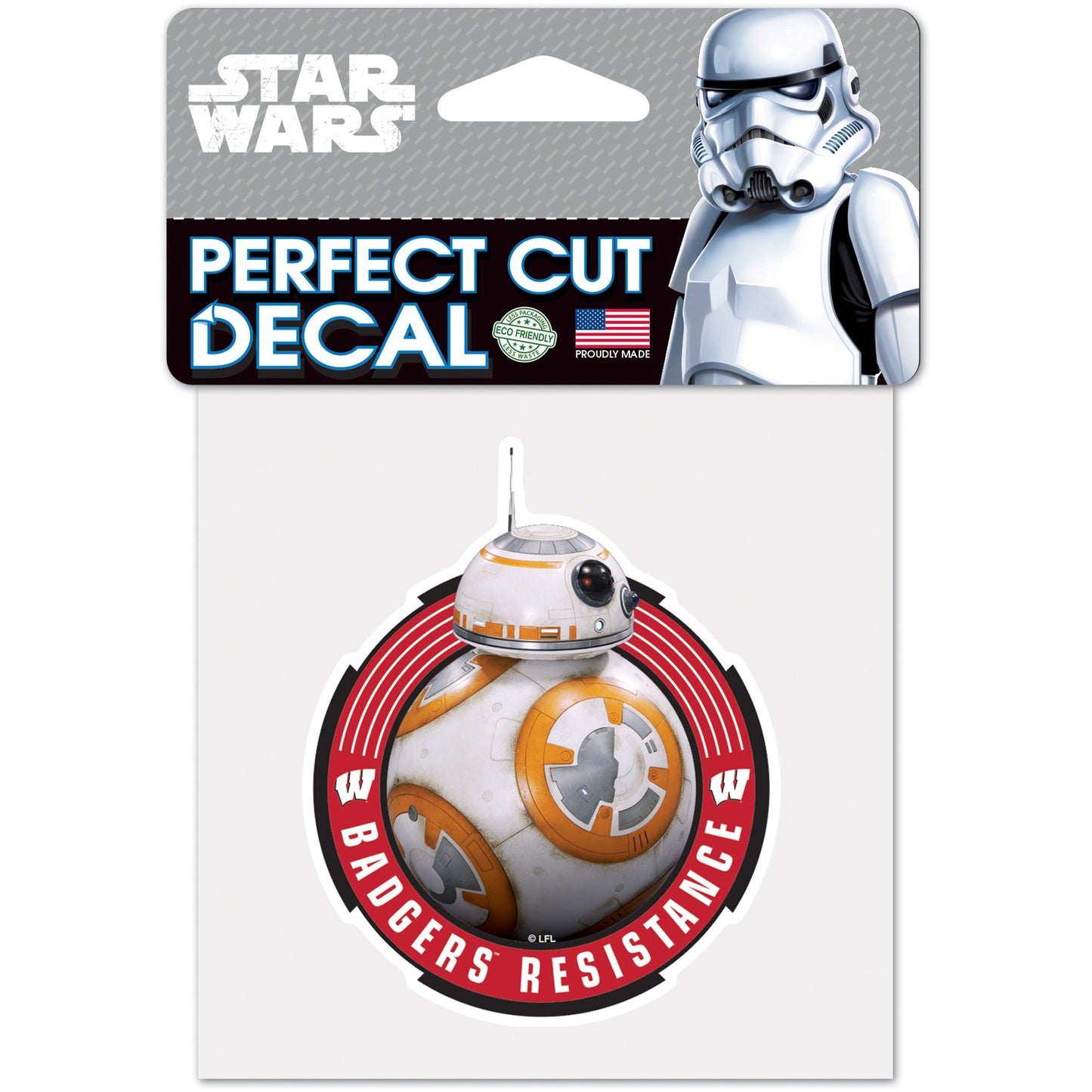 WinCraft Wisconsin Badgers 4'' x 4'' Perfect Cut BB-8 Decal