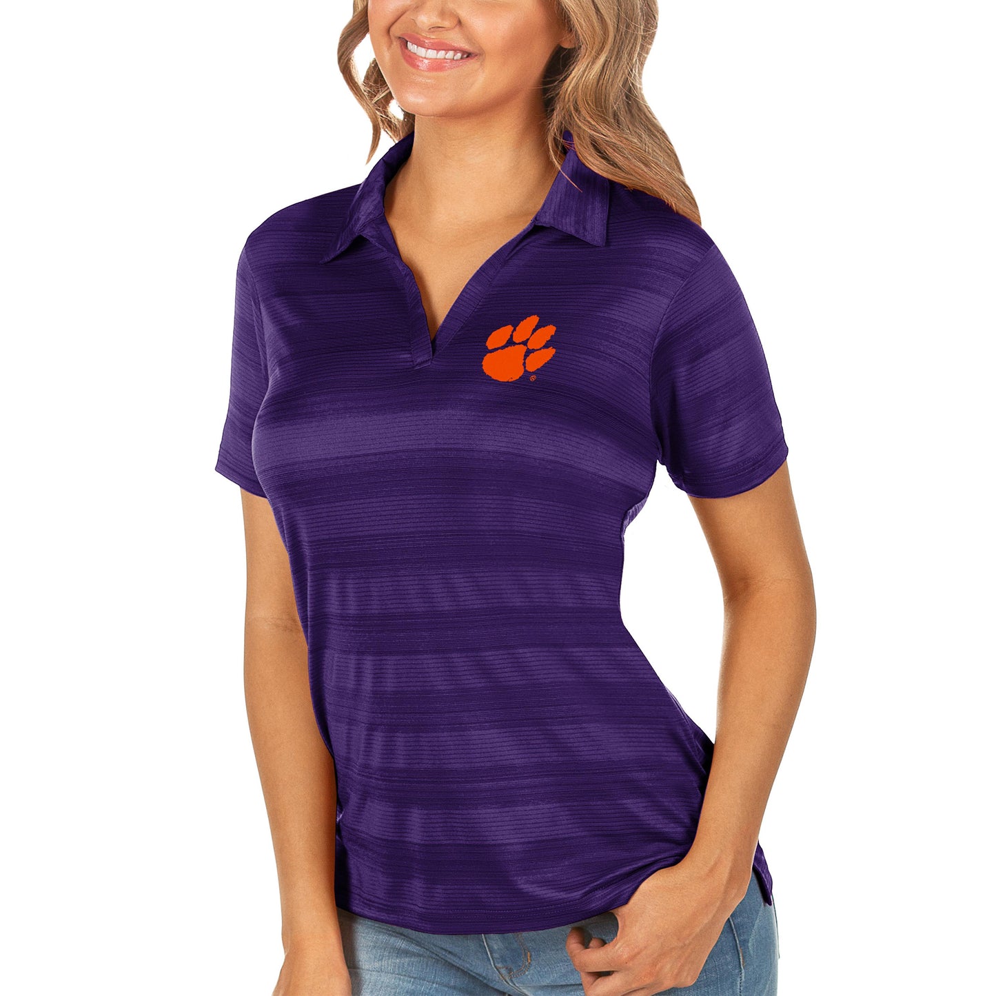 Women's Antigua Purple Clemson Tigers Compass Polo