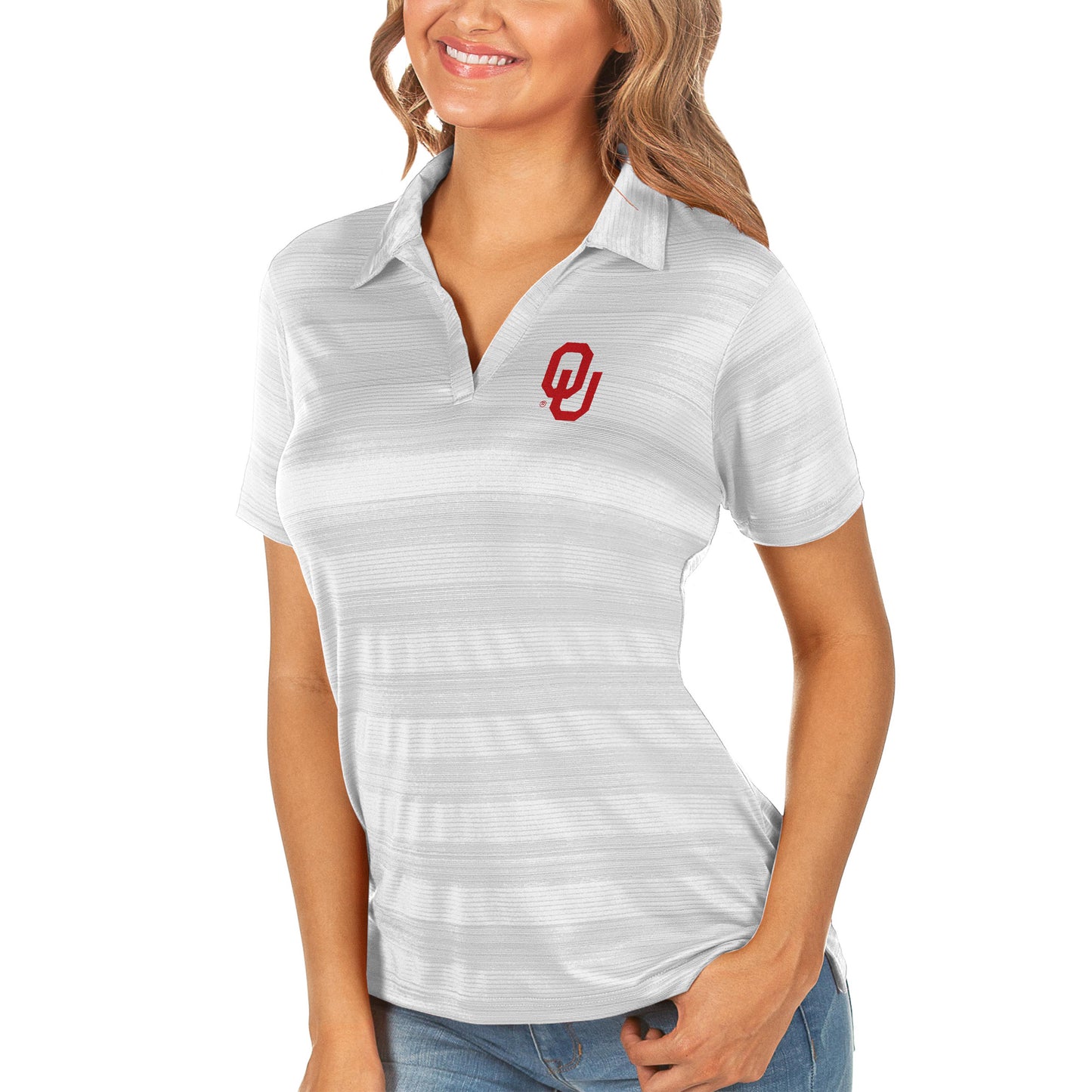 Women's Antigua White Oklahoma Sooners Compass Polo