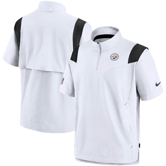 Men's Nike White Pittsburgh Steelers Sideline Coaches Short Sleeve Quarter-Zip Jacket