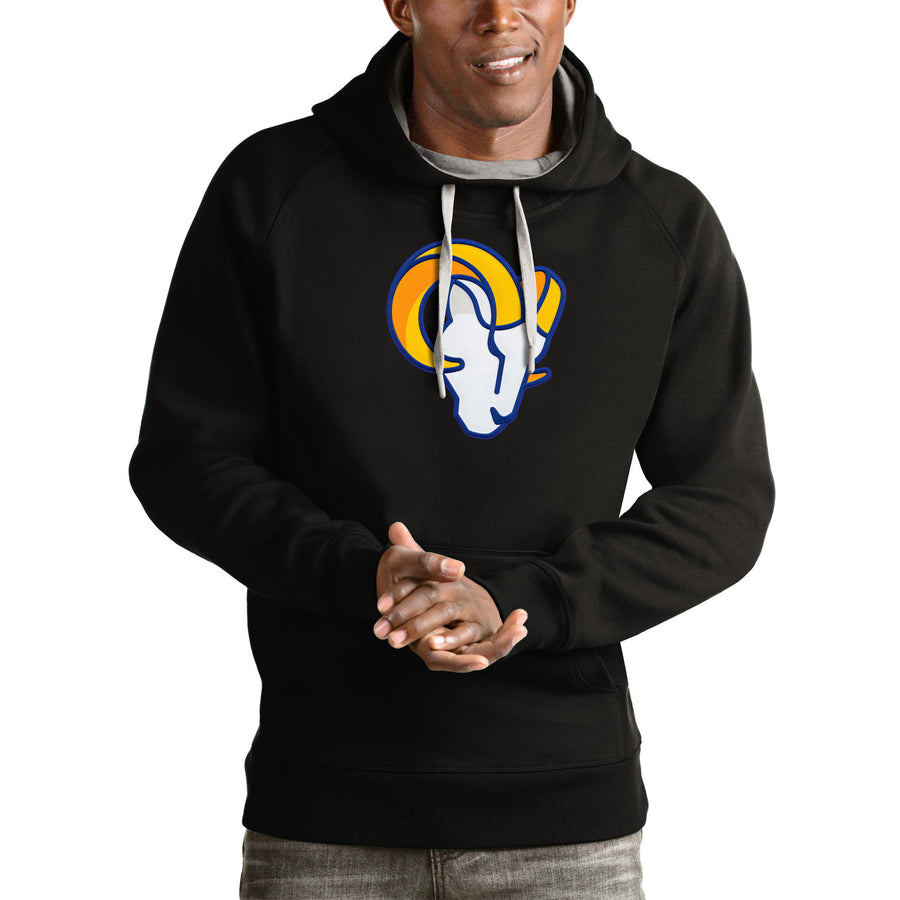 Men's Antigua Black Los Angeles Rams Victory Pullover Hoodie