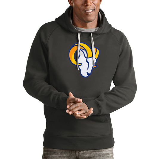 Men's Antigua Charcoal Los Angeles Rams Victory Pullover Hoodie