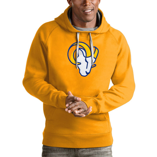 Men's Antigua Gold Los Angeles Rams Victory Pullover Hoodie