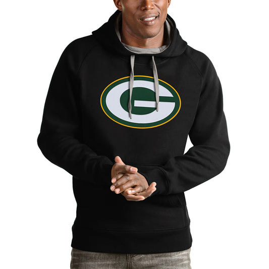 Men's Antigua Black Green Bay Packers Victory Pullover Hoodie