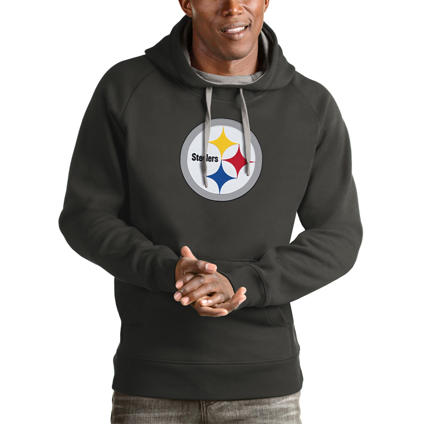 Men's Antigua Charcoal Pittsburgh Steelers Victory Pullover Hoodie