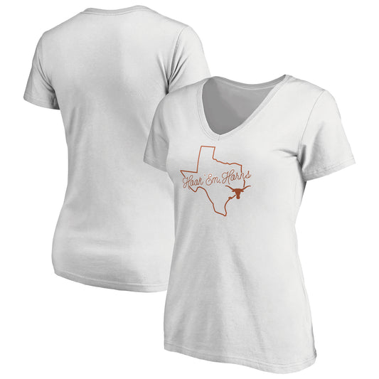 Women's White Texas Longhorns Script State V-Neck T-Shirt