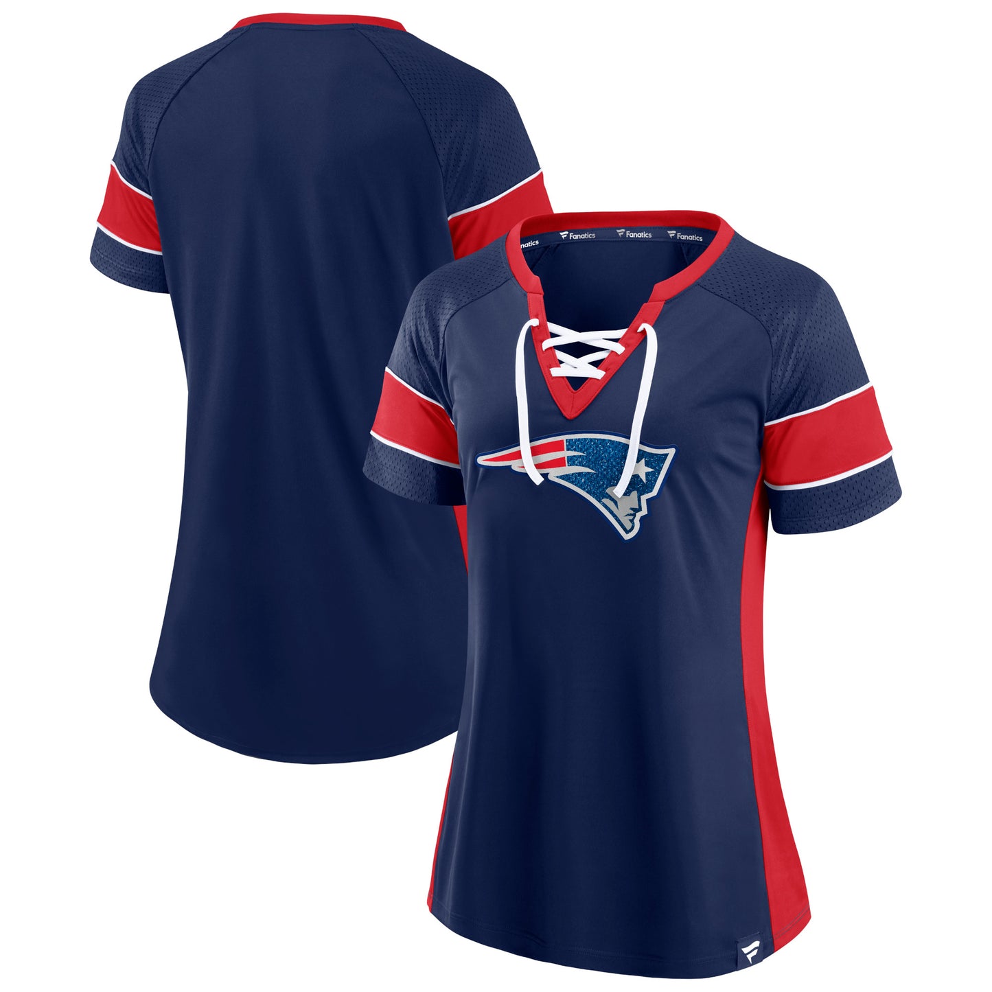 Women's Fanatics Navy/Red New England Patriots Team Draft Me Lace-Up Raglan T-Shirt